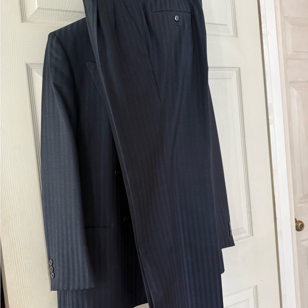 Men's Classic dark Blue and Black metalic Pinstripe Suit